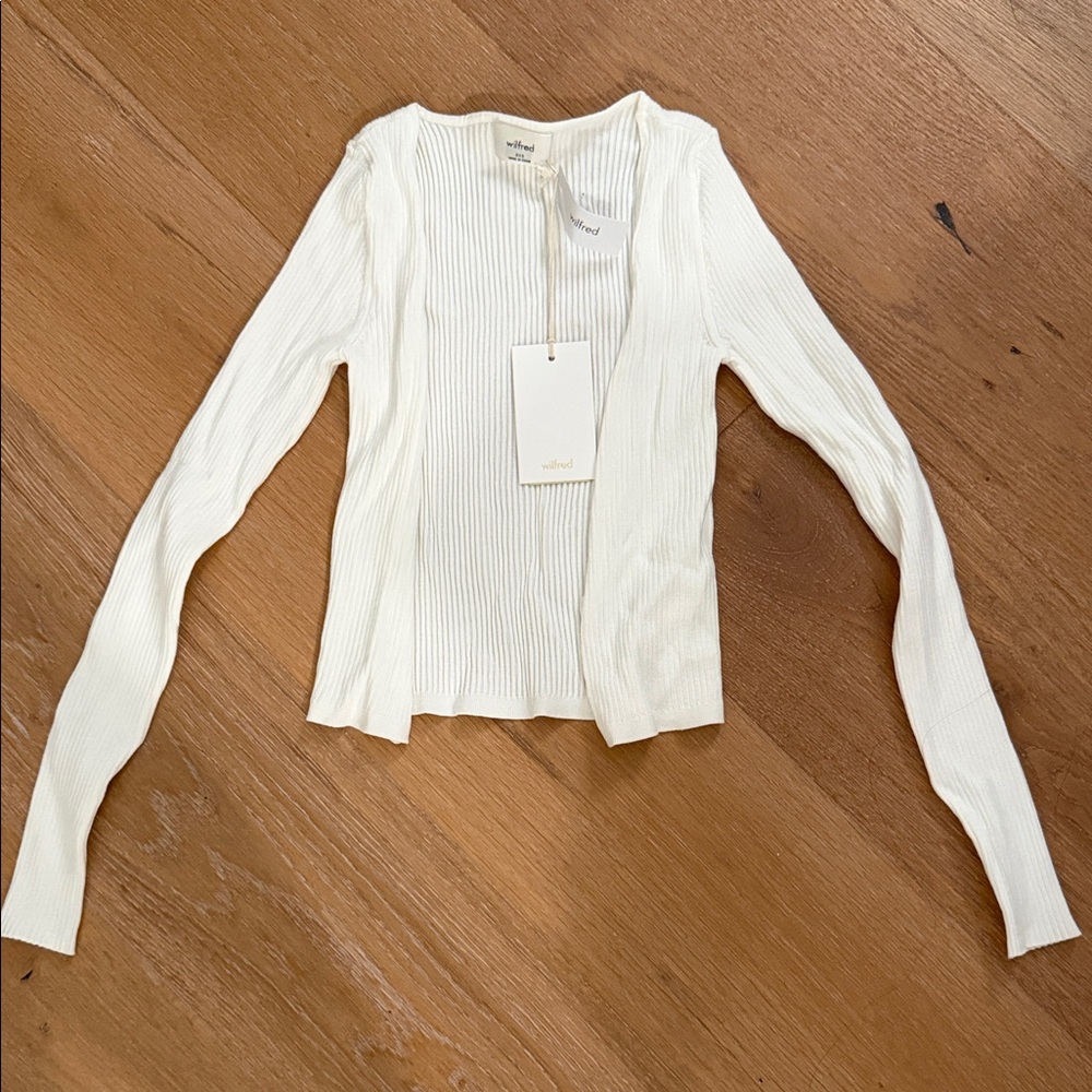 Wilfred Cream Ribbed Open-Front Long Sleeve Cardigan